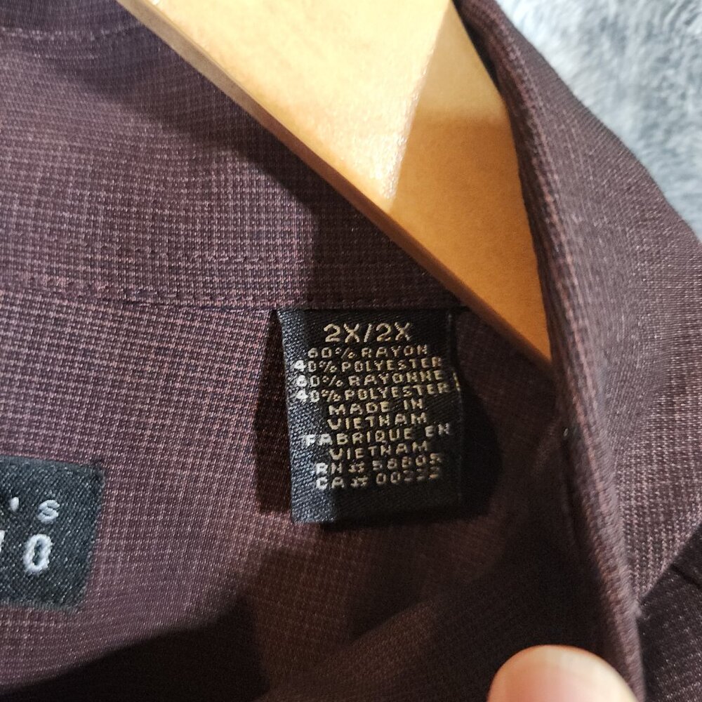 Perry Ellis Dress Shirt Button Up Pockets Men's 2X Long Sleeve Burgundy Red - Picture 5 of 12
